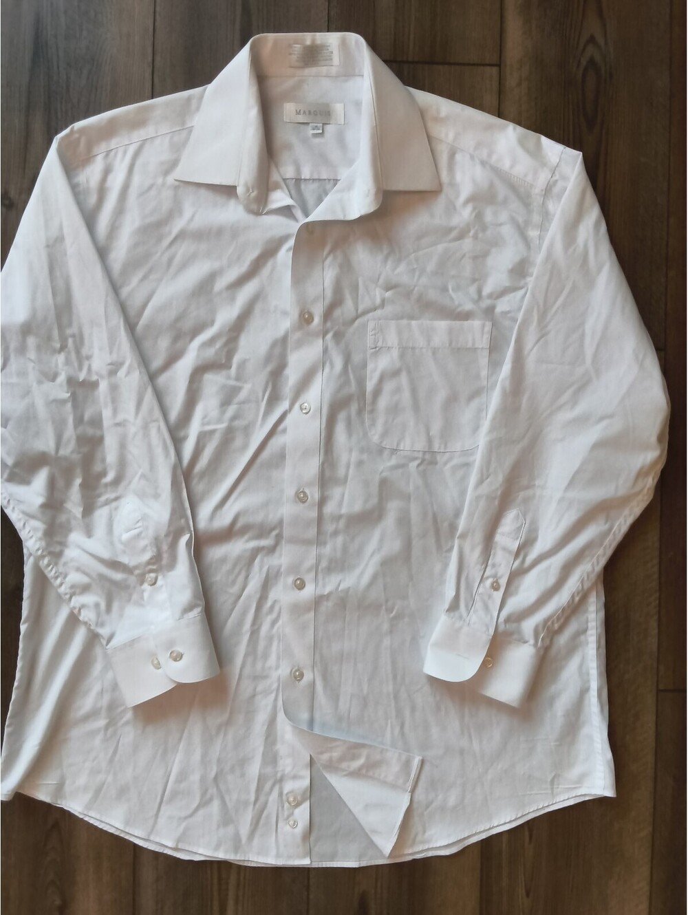 Marquis Men's White Dress Shirt Size 16 32-33 LG Cotton Blend Long Sleeve